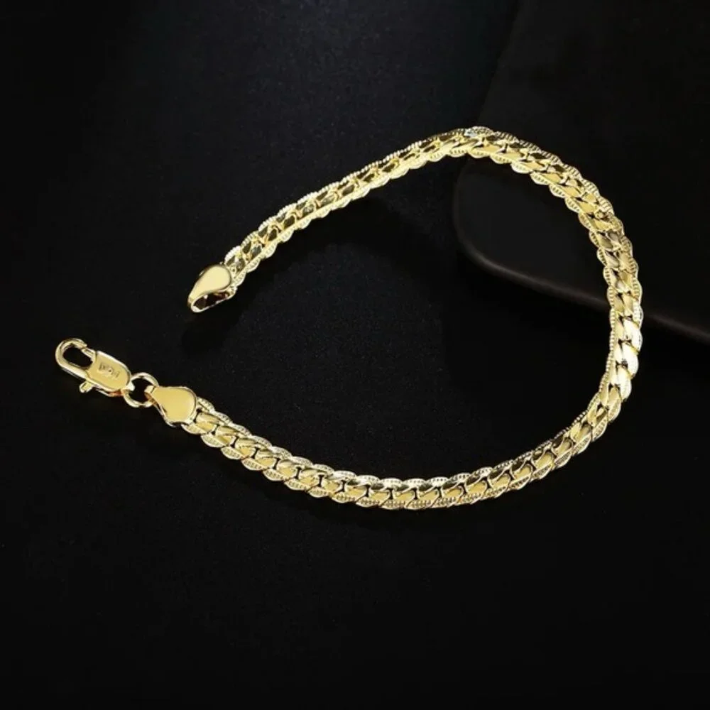 18K gold 5mm Chain Bracelets for Women and Men luxury - 8 inches